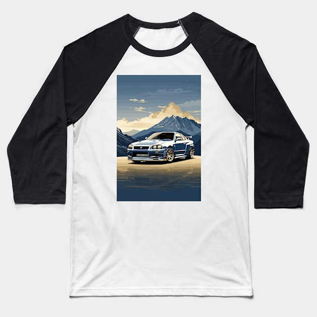 Japanese Blue Sports Car Poster Baseball T-Shirt by VENZ0LIC